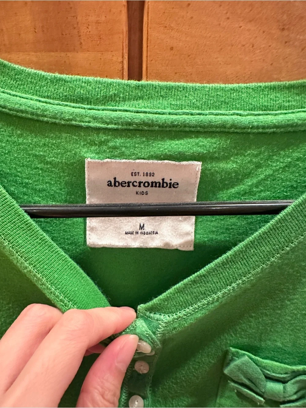 abercrombie kids Bright Green Henley Top with Pocket Bow